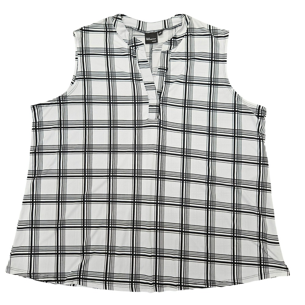 Black White Plaid Mock Neck Sleeveless Blouse Minimalist Office Core Plus 2XL - Picture 2 of 10